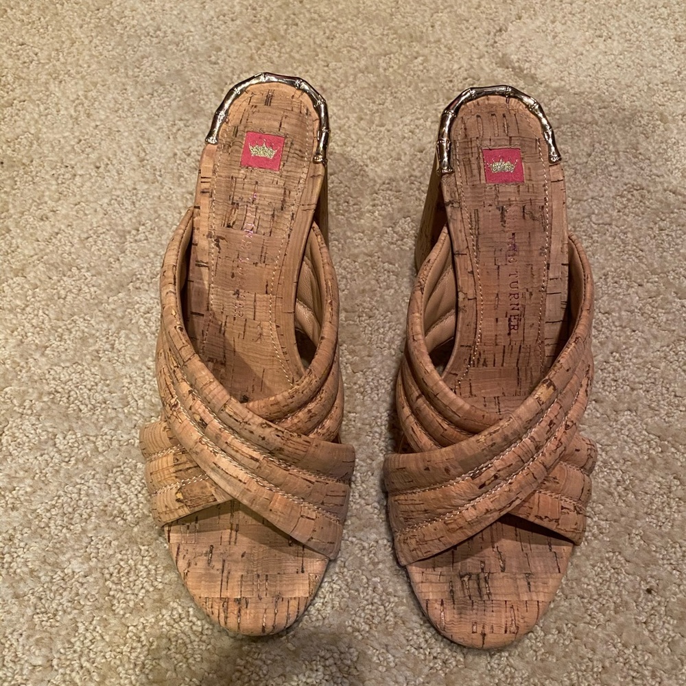 Elaine Turner Cork Heeled Slide, Size 7.5.